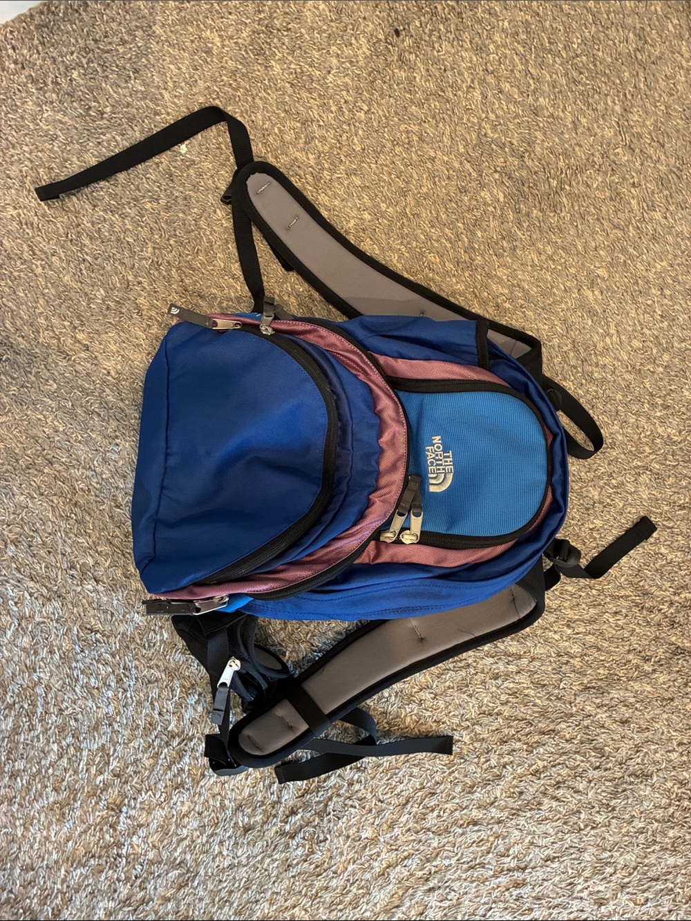The North Face Blue and Pink Backpack - Compact Outdoor Daypack
